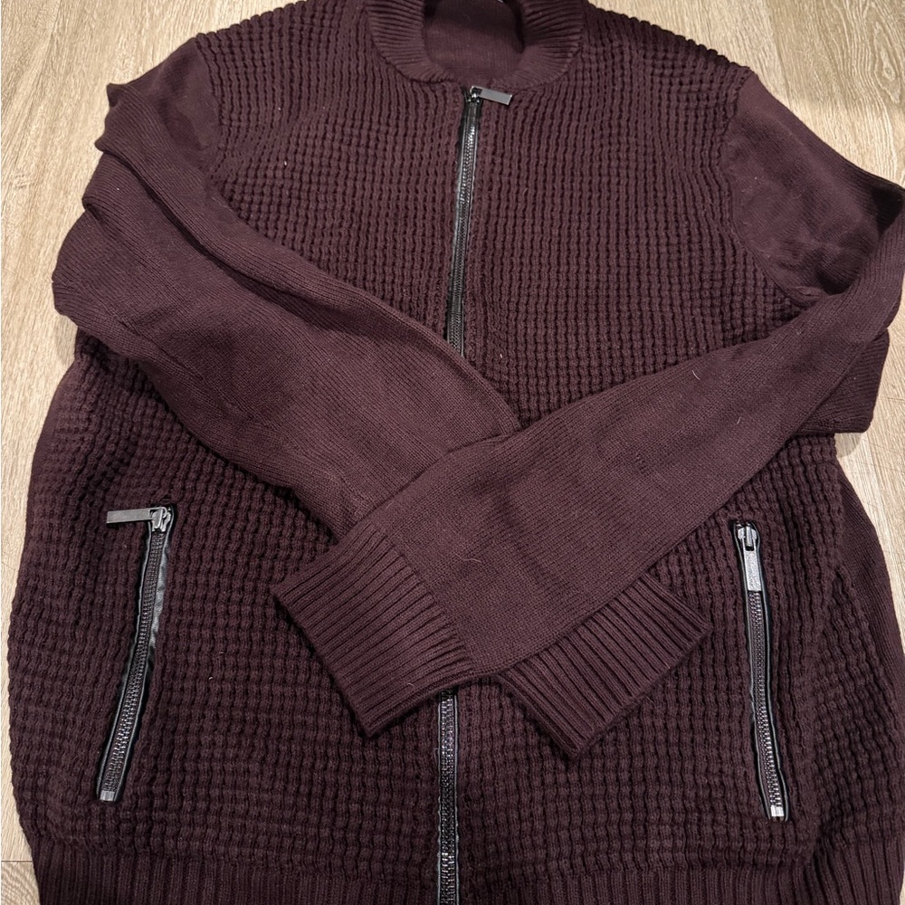 Kenneth Cole Men's Dark Burgundy Zip-Up Sweater